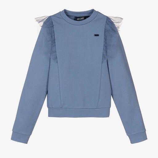 Le Chic-Girls Blue Ruffle Sweatshirt | Childrensalon Outlet