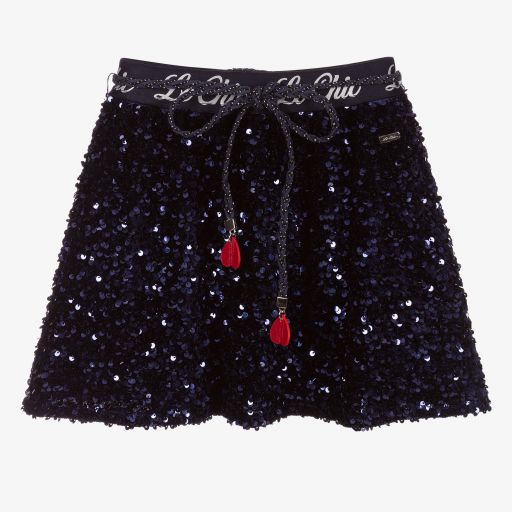 Le Chic-تنورة قطيفة مزينة بترتر لون كحلي | Childrensalon Outlet