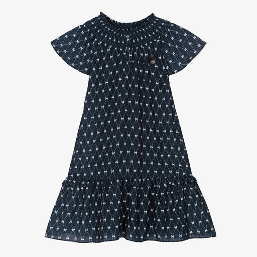 Le Chic-Girls Blue & White Chiffon Bow Dress | Childrensalon Outlet
