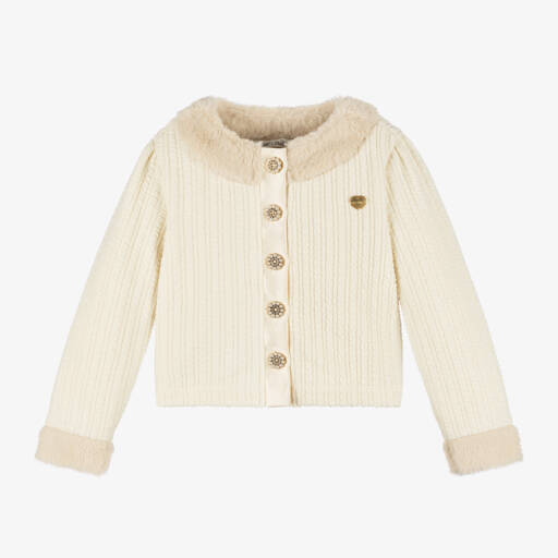 Le Chic-Girls Cream Ribbed Knit Cardigan | Childrensalon Outlet