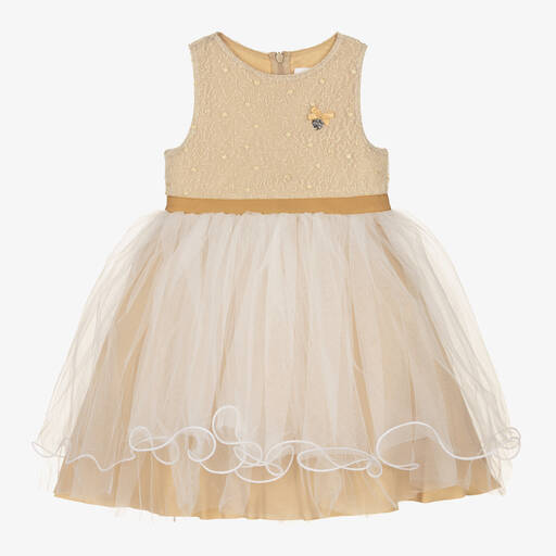 Le Chic-Girls Gold & White Tulle Dress | Childrensalon Outlet