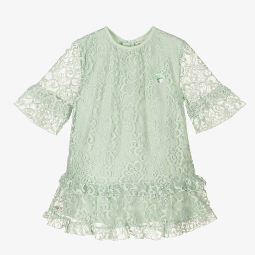 Le Chic-Girls Green Lace Ruffle Dress | Childrensalon Outlet