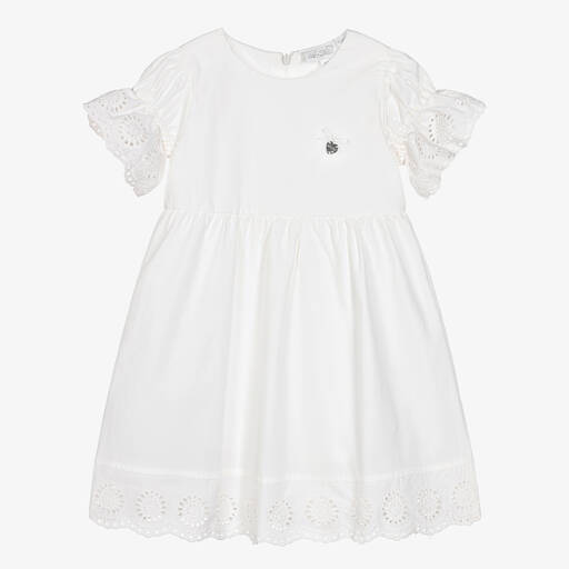 Le Chic-Girls Ivory Broderie Anglaise Cotton Dress | Childrensalon Outlet
