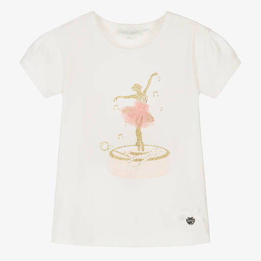 Le Chic-Girls Ivory Cotton Ballerina T-Shirt | Childrensalon Outlet