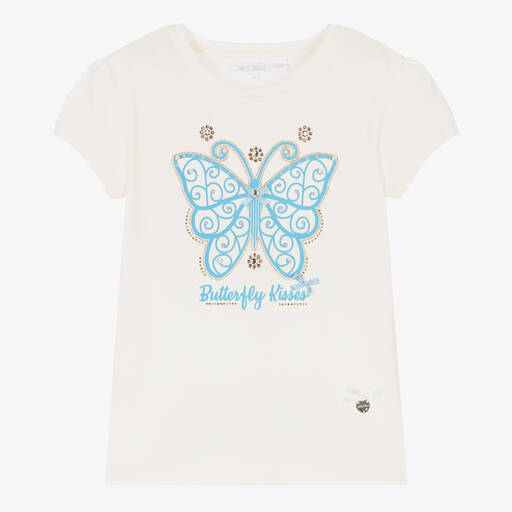 Le Chic-Girls Ivory Cotton Butterfly T-Shirt | Childrensalon Outlet
