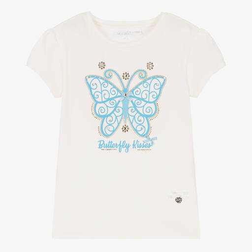 Le Chic-Кремовая хлопковая футболка с бабочкой | Childrensalon Outlet