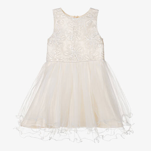 Le Chic-Girls Ivory Floral Lace & Tulle Dress | Childrensalon Outlet