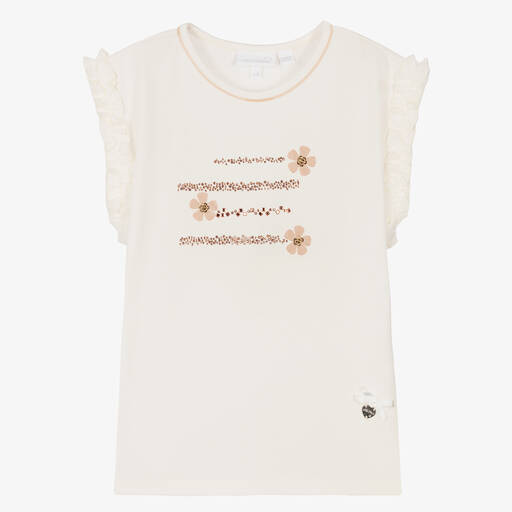 Le Chic-تيشيرت قطن جيرسي لون عاجي وذهبي للبنات | Childrensalon Outlet