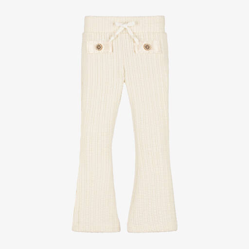 Le Chic-Girls Ivory Ribbed Knit Trousers | Childrensalon Outlet