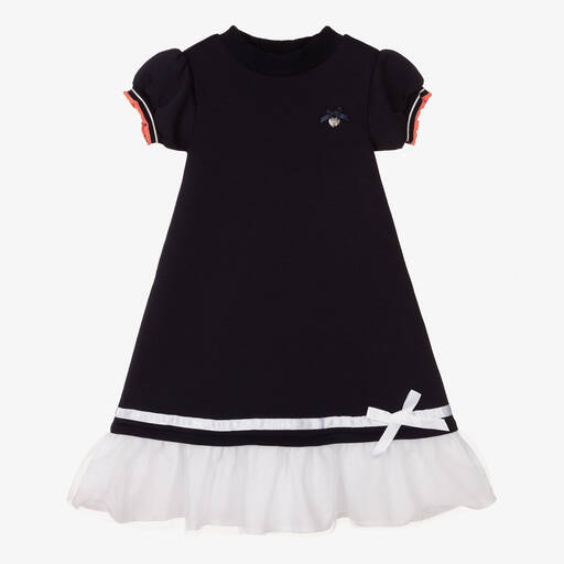 Le Chic-فستان قطن جيرسي لون كحلي وأبيض | Childrensalon Outlet