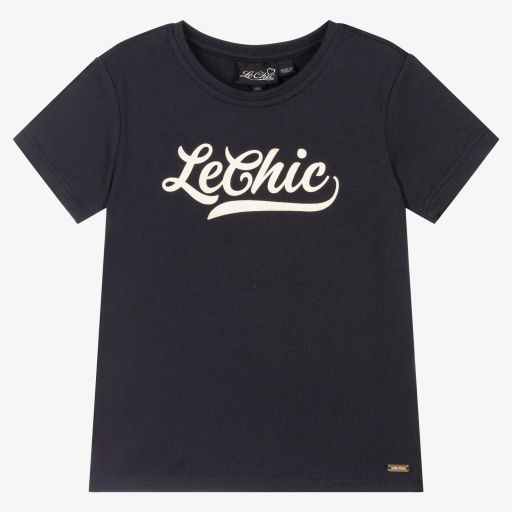 Le Chic-Girls Navy Blue Cotton T-Shirt | Childrensalon Outlet