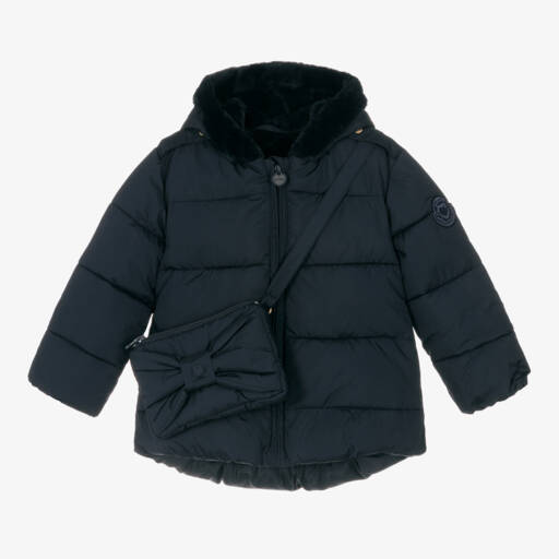 Le Chic-Girls Navy Hooded Puffer Jacket | Childrensalon Outlet