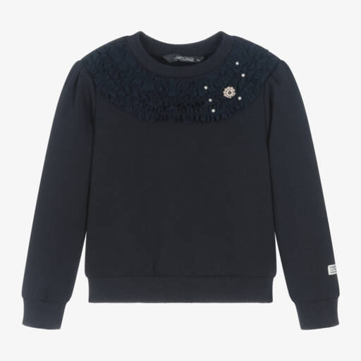 Le Chic-Girls Navy Ruffle Sweatshirt | Childrensalon Outlet