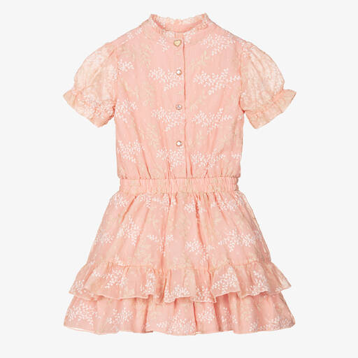 Le Chic-Girls Pale Pink Embroidered Chiffon Dress | Childrensalon Outlet