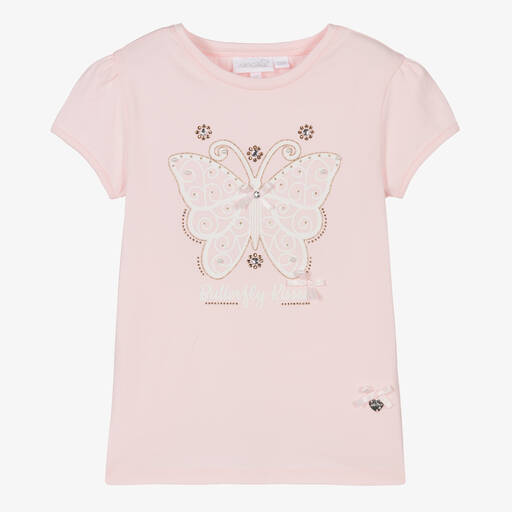 Le Chic-Girls Pink Cotton Butterfly T-Shirt | Childrensalon Outlet