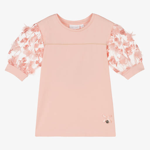 Le Chic-Rosa Tüllärmel-Baumwolloberteil (M) | Childrensalon Outlet