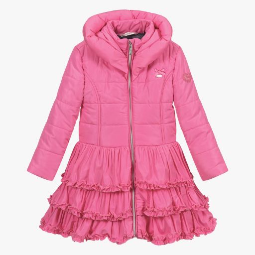 Le Chic-معطف بافر مزين بكشكش لون زهري للبنات | Childrensalon Outlet