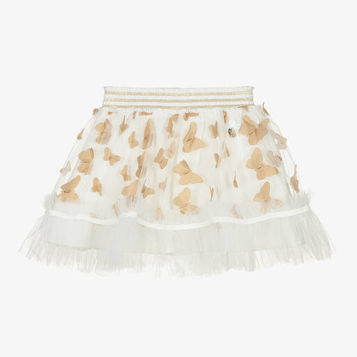 Le Chic-Girls White & Ivory Butterfly Tulle Skirt | Childrensalon Outlet