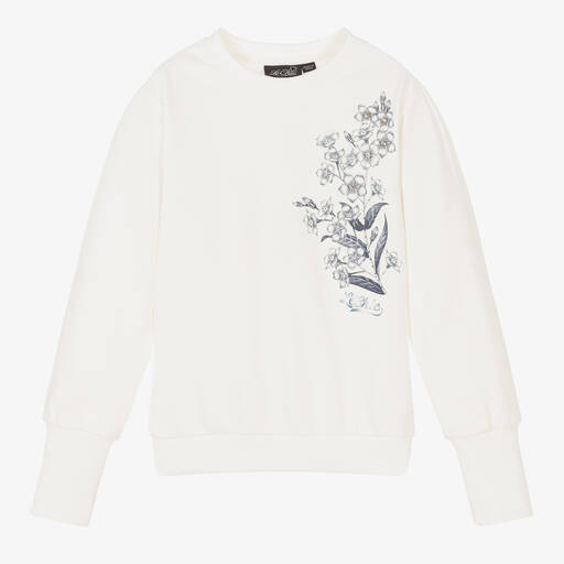 Le Chic-Ivory Floral Logo Sweatshirt | Childrensalon Outlet