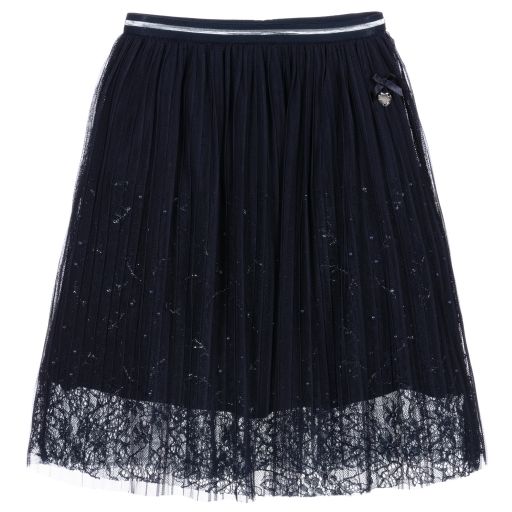 Le Chic-Navy Blue Tulle & Lace Skirt  | Childrensalon Outlet