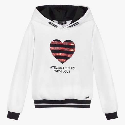 Le Chic-White Sequinned Heart Hoodie | Childrensalon Outlet