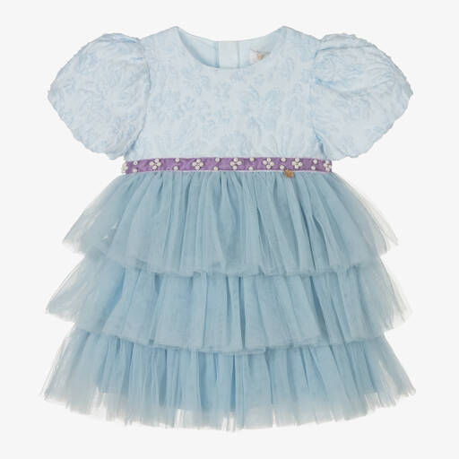 Le Mu-Baby Girls Blue Brocade Dress | Childrensalon Outlet