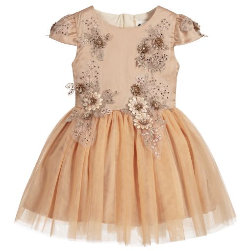 Le Mu-Robe beige en tulle à dentelle et cristaux | Childrensalon Outlet