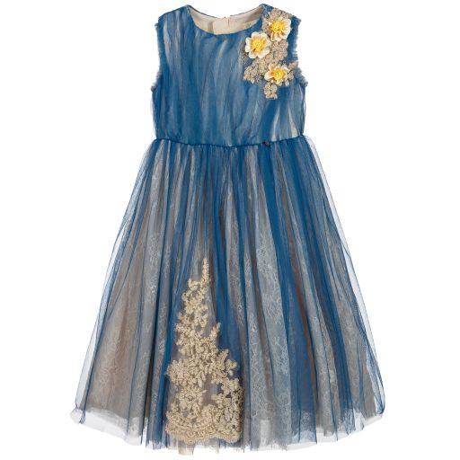 Le Mu-Blue Tulle & Lace Dress | Childrensalon Outlet