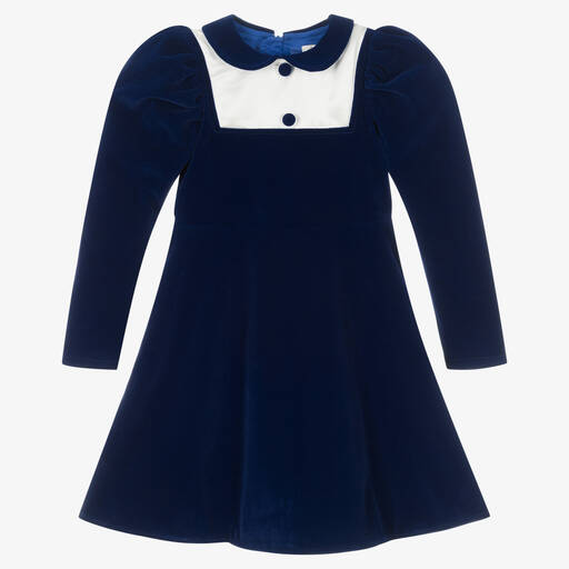 Le Mu-Girls Blue Velvet Dress | Childrensalon Outlet