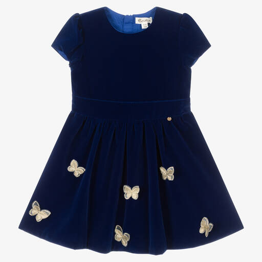 Le Mu-Girls Blue Velvet Dress | Childrensalon Outlet