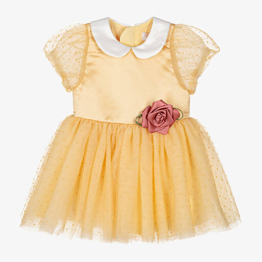 Le Mu-Girls Golden Yellow Tulle Dress | Childrensalon Outlet