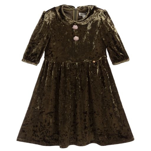 Le Mu-Girls Green Velvet Dress | Childrensalon Outlet