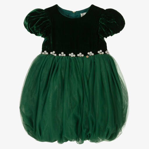Le Mu-Girls Green Velvet Dress | Childrensalon Outlet