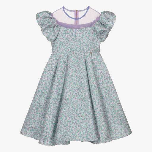 Le Mu-Girls Lilac & Blue Floral Brocade Dress | Childrensalon Outlet