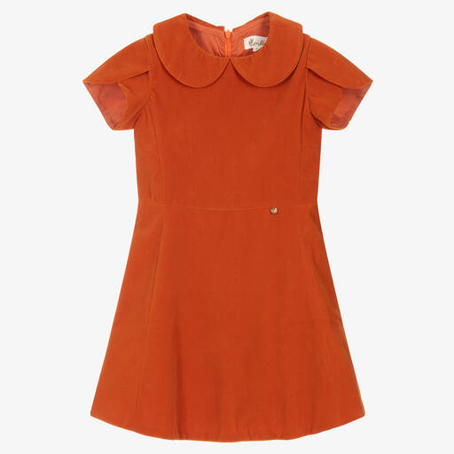Le Mu-Girls Orange Velvet Dress | Childrensalon Outlet