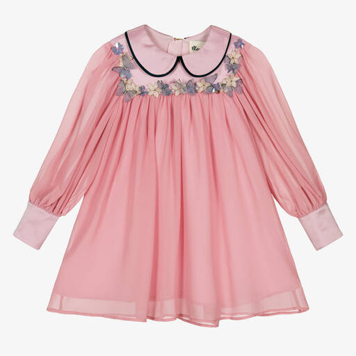 Le Mu-Розовое шифоновое платье с бабочками | Childrensalon Outlet