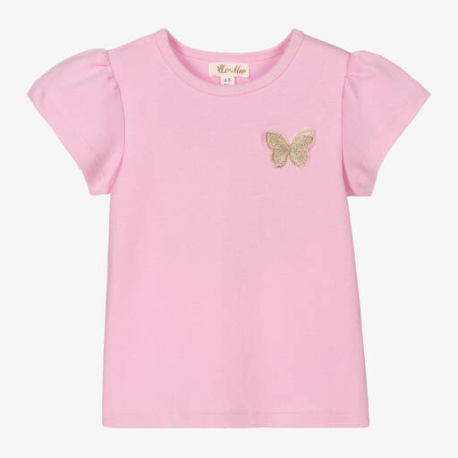 Le Mu-Girls Pink Cotton T-Shirt | Childrensalon Outlet