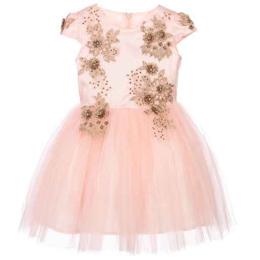 Le Mu-Girls Pink & Gold Tulle Dress | Childrensalon Outlet