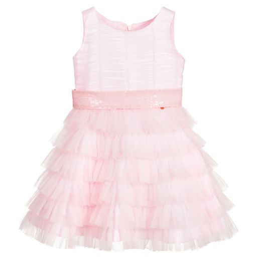 Le Mu-Girls Pink Tiered Tulle Dress | Childrensalon Outlet