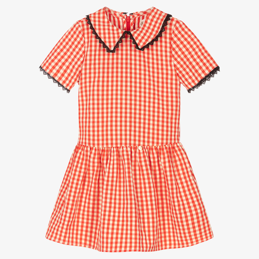 Le Mu-Girls Red Check Cotton Dress | Childrensalon Outlet