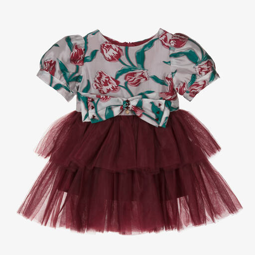 Le Mu-Красное платье с тюльпанами из тюля для девочек | Childrensalon Outlet