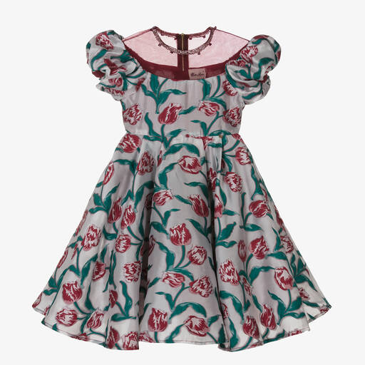 Le Mu-Серебристое платье с красными тюльпанами | Childrensalon Outlet