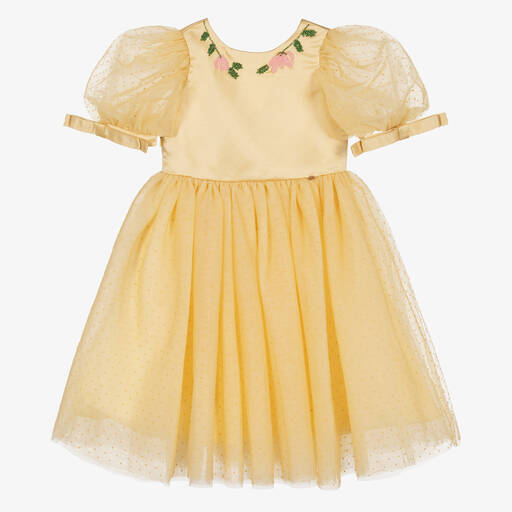 Le Mu-Girls Yellow Polka Dot Tulle Dress | Childrensalon Outlet
