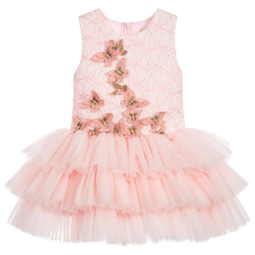 Le Mu-Pink Tulle Butterfly Dress  | Childrensalon Outlet
