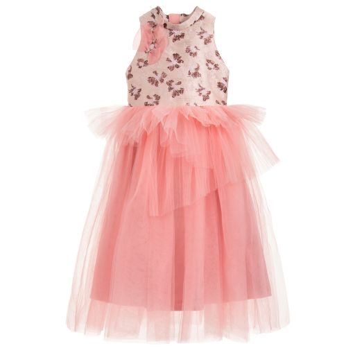 Le Mu-Pink Tulle & Jacquard Dress | Childrensalon Outlet