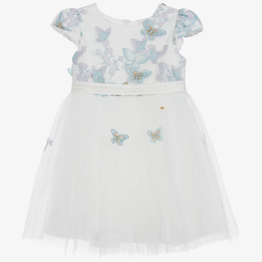 Le Mu-White & Blue Butterfly Dress  | Childrensalon Outlet