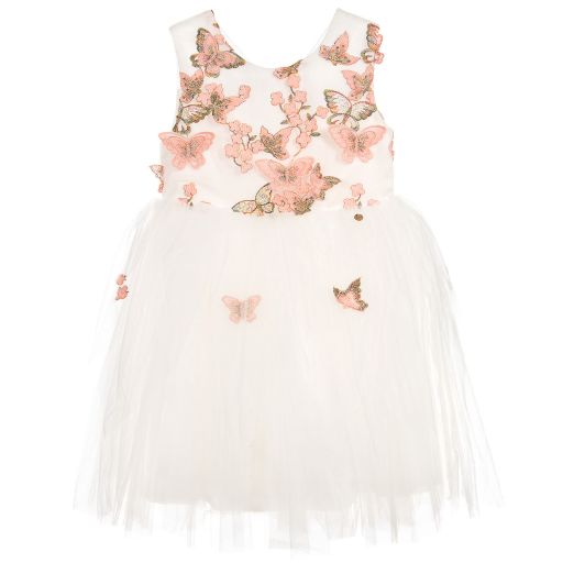 Le Mu-White & Pink Butterfly Dress  | Childrensalon Outlet