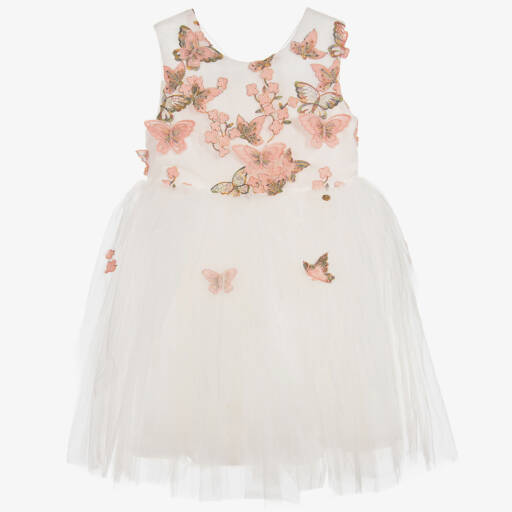 Le Mu-White & Pink Butterfly Dress  | Childrensalon Outlet