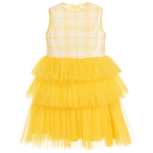 Le Mu-Yellow Sequin & Tulle Dress | Childrensalon Outlet