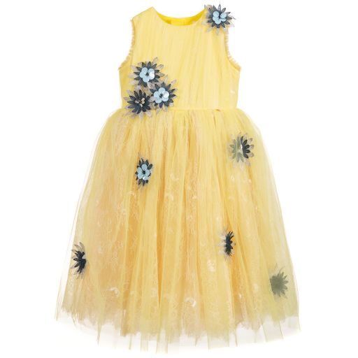 Le Mu-Yellow Tulle & Lace Dress | Childrensalon Outlet